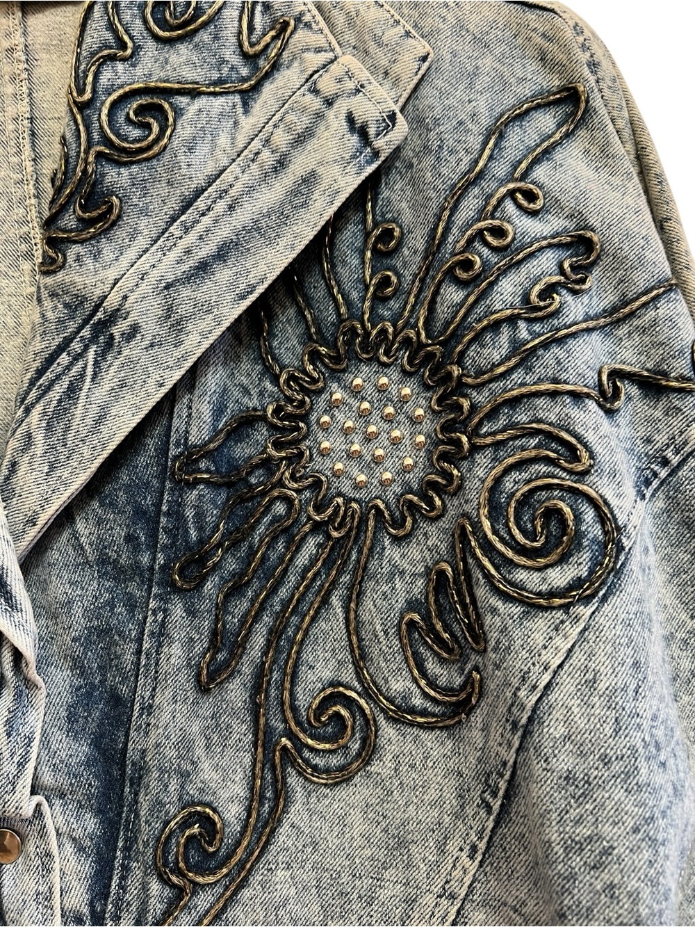 Vintage Tina Woo for Mass Embellished Acid Wash Denim Jacket Oversized Batwing - Picture 5 of 6